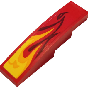 61678pb120L - Slope, Curved 4 x 1 with Yellow and Orange Flame Pattern Model Left Side (Sticker) - Set 70667