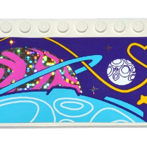 6178pb020 - Tile, Modified 6 x 12 with Studs on Edges with Planets, Stars and Rocket Ship Pattern (Sticker) - Set 41130