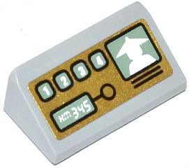 85984pb035 - Slope 30 1 x 2 x 2/3 with Numbered Buttons, 'KM345' and Minifigure Silhouette on Screen Pattern (Sticker) - Set 70502