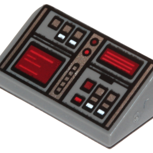 85984pb127 - Slope 30 1 x 2 x 2/3 with Red, White, and Silver Buttons, Dark Red Screens Pattern