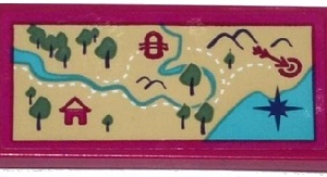 87079pb0296 - Tile 2 x 4 with Map with Mountains, River, Trees, Hut, Raft and Arrow Pattern (Sticker) - Set 41122