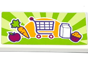 87079pb0322 - Tile 2 x 4 with Apple, Carrot, Shopping Cart / Trolley, Milk Carton and Cupcake Pattern (Sticker) - Set 41118