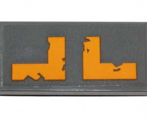 87079pb0439 - Tile 2 x 4 with Yellow L Shaped Worn Stripes Pattern Type 1 (Sticker) - Set 75171