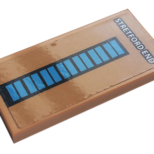 87079pb0888 - Tile 2 x 4 with White 'STRETFORD END' and Blue Rectangles Pattern (Sticker) - Set 10272