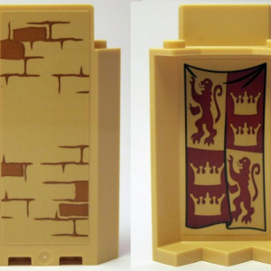 87421pb046 - Panel 3 x 3 x 6 Corner Wall without Bottom Indentations with Bricks Type 3 Outside and Gryffindor Banner Inside Pattern (Stickers) - Set 75953