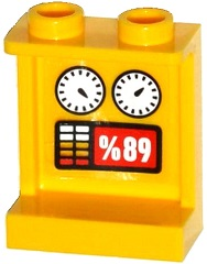 87552pb030 - Panel 1 x 2 x 2 with Side Supports - Hollow Studs with Gauges and '%89' on Red Background Pattern on Inside (Sticker) - Set 60092