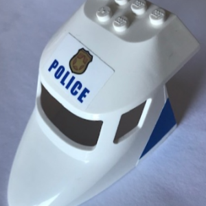 87613pb014 - Aircraft Fuselage Forward Top Curved 6 x 10 x 4 with 3 Window Panes with 'POLICE' and Badge on Top and Blue Triangle Pattern on Both Sides (Stickers) - Set 60138