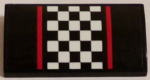 88930pb052 - Slope, Curved 2 x 4 x 2/3 with Bottom Tubes with Red Stripes and Black and White Checkered Pattern (Sticker) - Set 60084