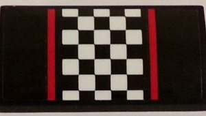 88930pb052 - Slope, Curved 2 x 4 x 2/3 with Bottom Tubes with Red Stripes and Black and White Checkered Pattern (Sticker) - Set 60084