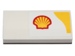 88930pb054L - Slope, Curved 2 x 4 x 2/3 with Bottom Tubes with Shell Logo and Yellow Upper Right Corner Pattern Model Left Side (Sticker) - Set 40196