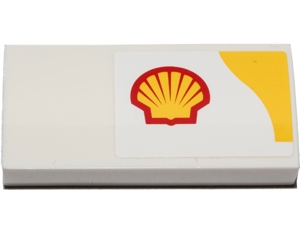 88930pb054L - Slope, Curved 2 x 4 x 2/3 with Bottom Tubes with Shell Logo and Yellow Upper Right Corner Pattern Model Left Side (Sticker) - Set 40196