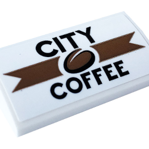 88930pb137 - Slope, Curved 2 x 4 x 2/3 with Bottom Tubes with 'CITY COFFEE' and Bean Pattern (Sticker) - Set 60233