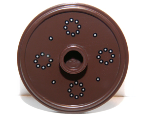 91884pb002 - Minifigure, Shield Circular Rimmed Face with Stud with Silver Dots Pattern