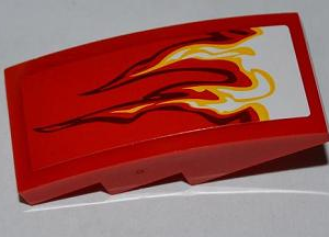 93606pb004R - Slope, Curved 4 x 2 with White and Yellow Flames Pattern Model Right Side (Sticker) - Set 9441
