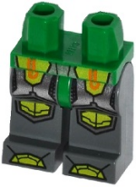 970c85pb15 - Hips and Dark Bluish Gray Legs with Orange and Gold Circuitry, Silver Armor and Lime Knee Pads and Boots Pattern