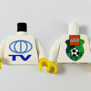 973pb0025ac01 - Torso TV Globe Big Pattern - LEGO Soccer Logo on Back / White Arms / Yellow Hands