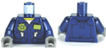 973pb0989c01 - Torso Police Flight Suit Jacket with Name Tag and Badge, Zippered Pockets Pattern / Dark Blue Arms / Dark Bluish Gray Hands