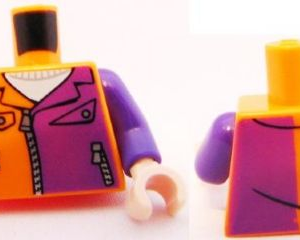 973pb1007c01 - Torso Batman Jacket with Dark Purple Half Panel, Pockets and Zippers Pattern / Dark Purple Arm Left / Orange Arm Right / Light Nougat Hands