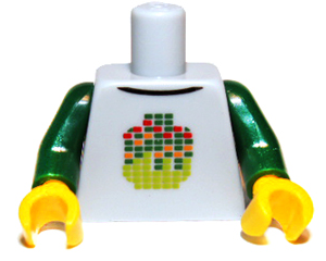 973pb1218c01 - Torso Stylized Digital Minifigure Head Pattern / Dark Green Arms / Yellow Hands