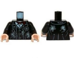 973pb1460c01 - Torso Jacket and Vest with Dirt Patches, Star Badge and Dark Red Scarf Pattern / Black Arms / Light Nougat Hands