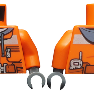973pb1895c01 - Torso Construction Jacket over Sand Blue Hoodie, Reflective Stripe, Zipper Pockets, Dark Orange Belt with Pouch and Radio Pattern / Orange Arms / Dark Bluish Gray Hands