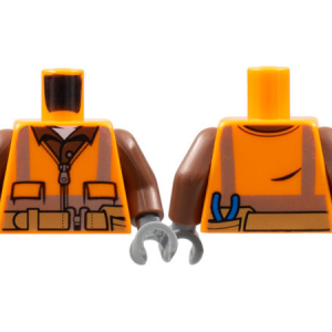 973pb1905c01 - Torso Safety Vest with Reflective Stripes, Reddish Brown Shirt, Medium Nougat Belt with Pouch and Pliers Pattern / Reddish Brown Arms / Dark Bluish Gray Hands