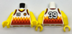 973pb2736c01 - Torso Sports Shirt with Number 39, Orange Basketball, Orange and Red Diamonds and Back Print Pattern / Yellow Arms / Yellow Hands