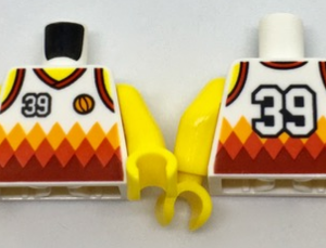 973pb2736c01 - Torso Sports Shirt with Number 39, Orange Basketball, Orange and Red Diamonds and Back Print Pattern / Yellow Arms / Yellow Hands
