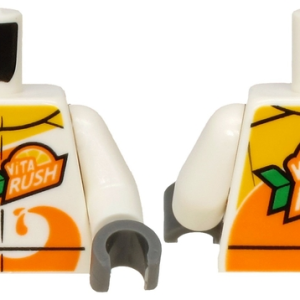 973pb3407c01 - Torso Jacket with Orange Spiral, 'ViTA RUSH' Logo Pattern on Front and Back / White Arm Left / Bright Light Orange Arm Right / Dark Bluish Gray Hands