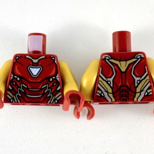 973pb3503c01 - Torso Armor, Bright Light Blue Triangular Arc Reactor, Silver and Gold Trim Pattern / Pearl Gold Arms / Dark Red Hands