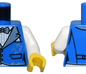 973pb5014c01 - Torso Female Vest with Metallic Light Blue Wide Lapels, Bow Tie, and Filigree over White Striped Shirt Pattern / White Arms / Yellow Hands