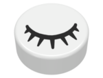 98138pb028 - Tile, Round 1 x 1 with Black Eye Closed with 7 Eyelashes Pattern