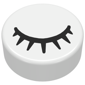 98138pb028 - Tile, Round 1 x 1 with Black Eye Closed with 7 Eyelashes Pattern