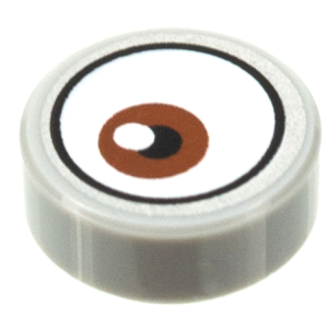 98138pb141 - Tile, Round 1 x 1 with White Eye with Off-Center Reddish Brown Iris Pattern 1