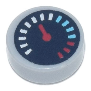 98138pb175 - Tile, Round 1 x 1 with Black Gauge with Red Pointer and White, Medium Azure, and Red Tick Marks Pattern