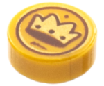 98138pb260 - Tile, Round 1 x 1 with Gold and Dark Brown Crown Coin Pattern