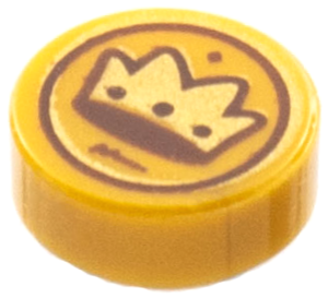 98138pb260 - Tile, Round 1 x 1 with Gold and Dark Brown Crown Coin Pattern