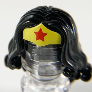 98725pb03 - Minifigure, Hair Female Long Wavy with Yellow Tiara and Red Star Pattern (Wonder Woman)