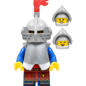cas559 - Lion Knight - Female, Light Bluish Gray Helmet, Flat Silver Visor, Red Plume, Flat Silver Armor