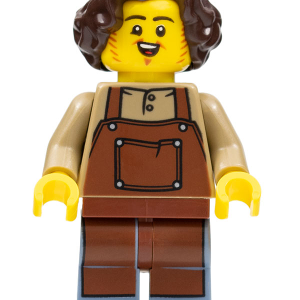 cas578 - Tavern Keeper - Male, Reddish Brown Apron, Sand Blue Legs, Dark Brown Hair