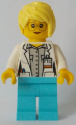 cty0901 - White Shirt over Light Bluish Gray Shirt, Name Tag, Medium Azure Legs, Bright Light Yellow Female Hair, Glasses