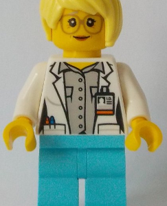 cty0901 - White Shirt over Light Bluish Gray Shirt, Name Tag, Medium Azure Legs, Bright Light Yellow Female Hair, Glasses