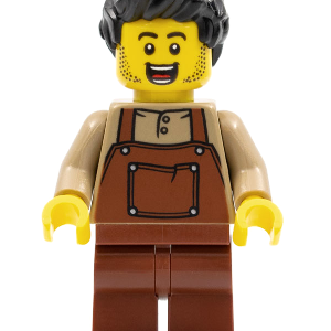 hol260 - Man, Black Spiky Hair, Dark Tan Shirt, Reddish Brown Overalls and Legs