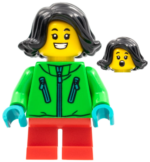 hol275 - Child Girl, Bright Green Jacket, Black Hair, Red Short Legs