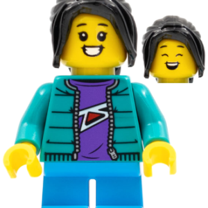 hol276 - Child Girl, Dark Turquoise Jacket, Dark Purple Shirt, Dark Azure Short Legs, Black Long Hair