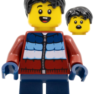 hol278 - Child Boy, Dark Red Coat, Dark Blue Short Legs, Black Hair
