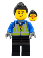 hol279 - Woman, Black Hair, Blue Coat, Lime Safety Vest, Black Legs
