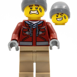 hol281 - Man, Dark Red Jacket, Dark Tan Legs, Dark Bluish Gray Beanie, Ice Skates