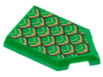 22385pb290 - Tile, Modified 2 x 3 Pentagonal with Scales with Dark Orange Tips and Gold Trim Pattern
