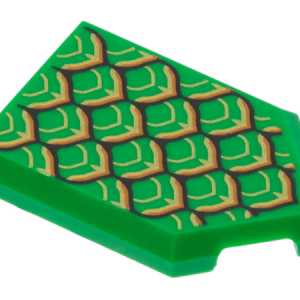 22385pb290 - Tile, Modified 2 x 3 Pentagonal with Scales with Dark Orange Tips and Gold Trim Pattern